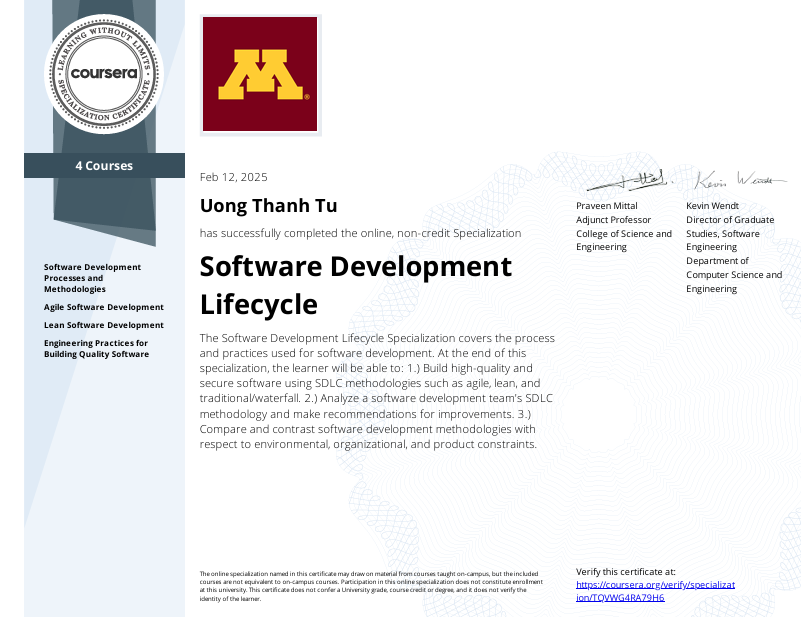 Certificate: Software Development Lifecycle